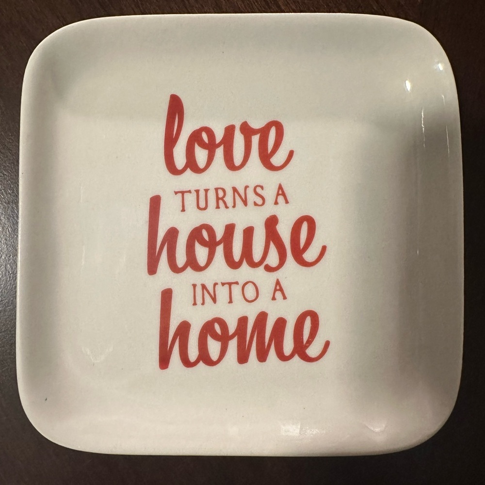 White Ceramic Plate with Red Text